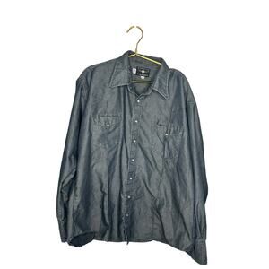 Flying R Ranchwear Shirt Mens 18.5 37 Blue Long Sleeve Pearl Snap Vintage Button